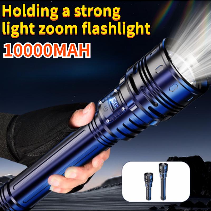 10000MAH Powerful LED 10000mah Flashlight Charging Telescopic Focus Remote Long Strong Hand Lamp Laser Camping Torch Zoom Display