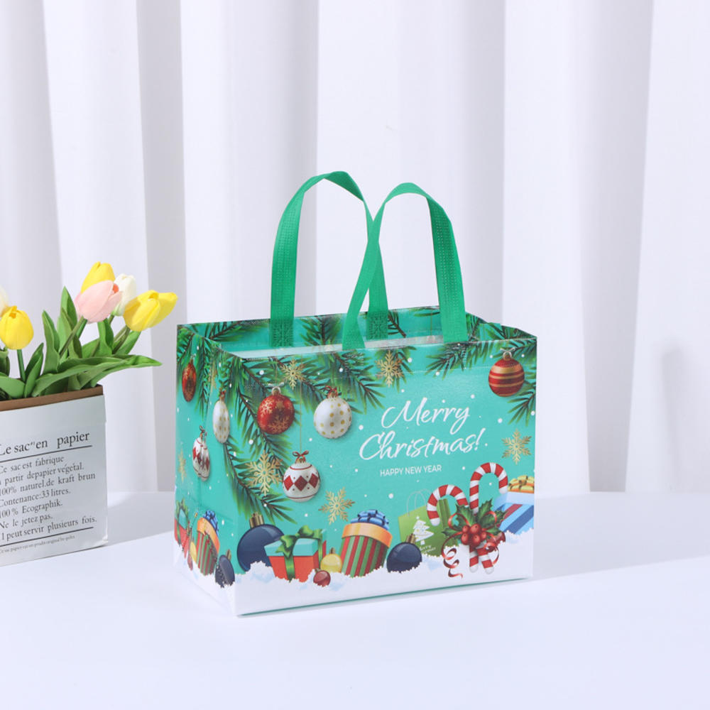 2024 New in Christmas Gift Bags Reusable Non-woven Fabric Handbag Cute Cartoon Santa Claus Printing Party Supplies Wholesale