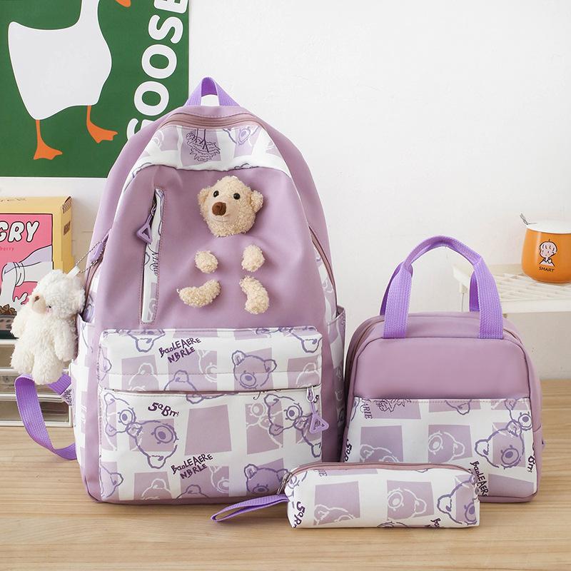 Large-capacity Schoolbag Female Cute Bear Backpack Lunch Box 5-piece Travel Backpack
