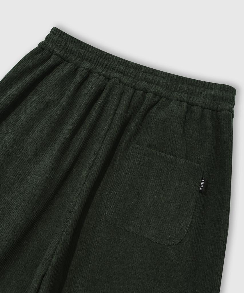 LEMAIN SECOND Single-Pleat Wide Corduroy Elastic Pants [Khaki]