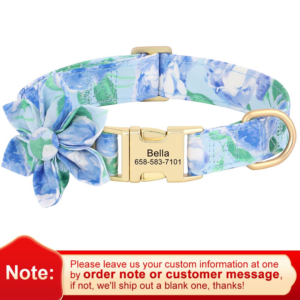 

Nylon Personalized Dog Collar Print Dog Collars With Flower Custom Pet ID Necklace Adjustable For Small Medium Large Dogs Pug S синій