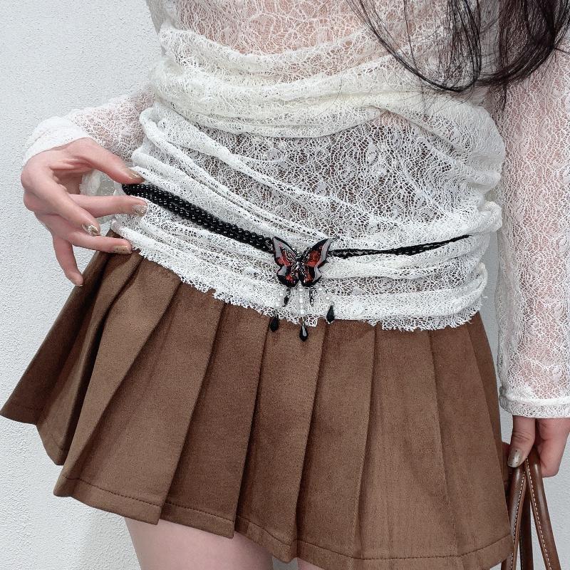 Butterfly Tassel Waist Chain Y2K Trendy Cross Imitates Pearls Waist Chain Jeans Skirts Accessories Vintage Belt