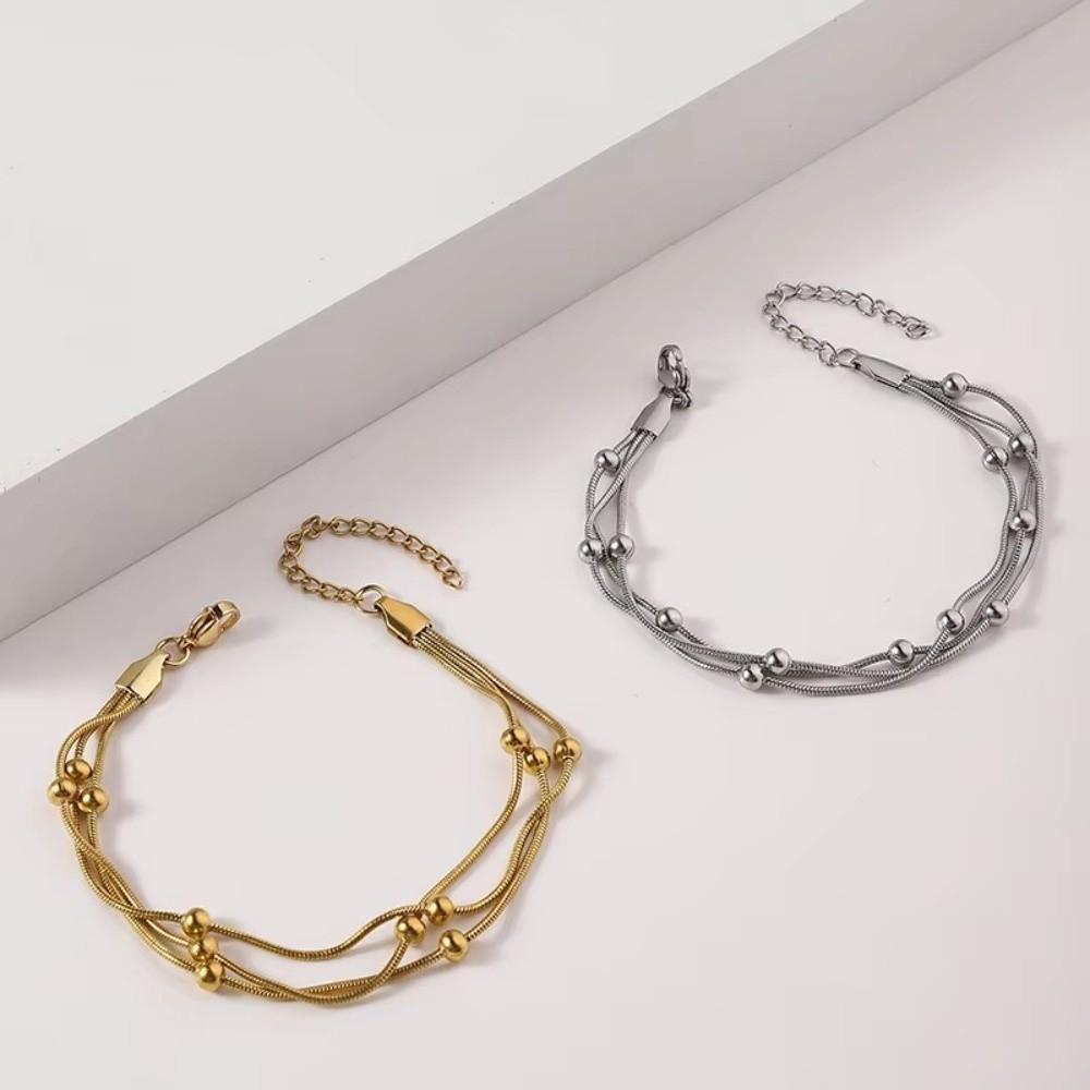 Gold Silver Color Wrap Beaded Bracelets Stainless Steel Wrist Chain Stylish Party Jewelry  Women