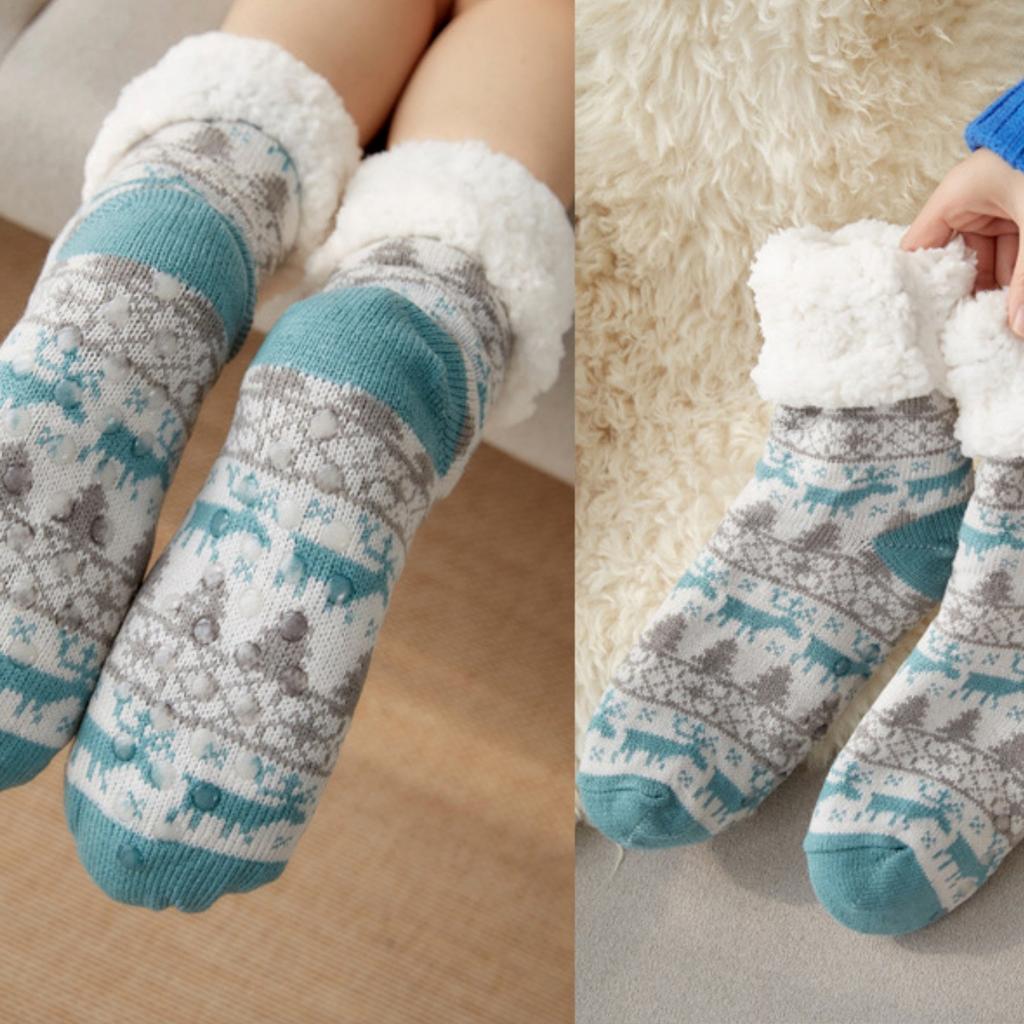 Snowflake Home Sleep Socks Tied Carpet Socks Ladies Winter Thickened Warm Non-slip Outdoor Skiing Socks Christmas Floor Socks