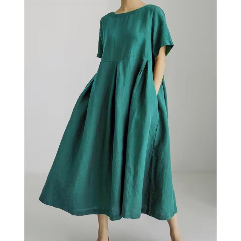 BITCED Fashion Summer Spring Solid Color Print Short Sleeve O-Neck Casual Dresses
