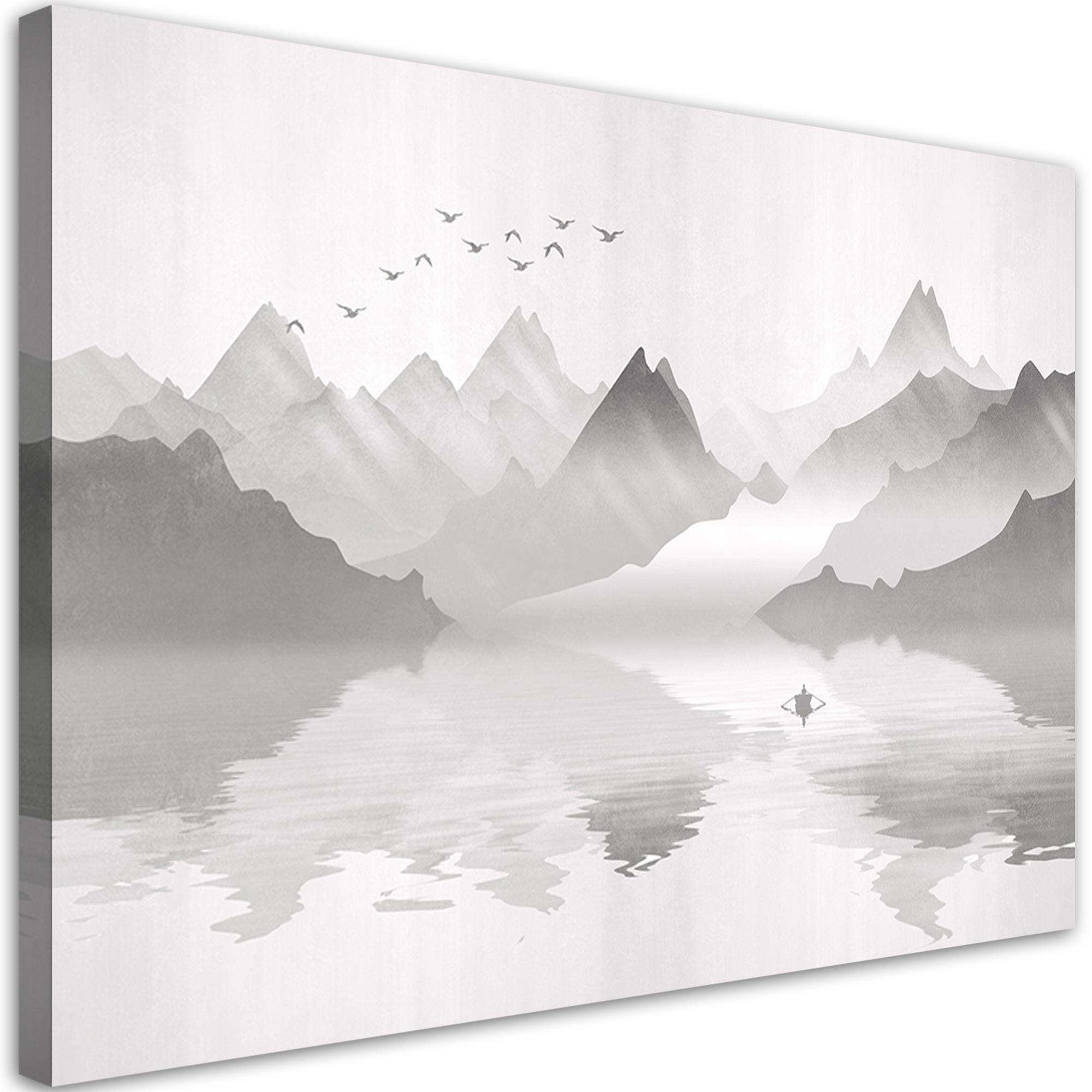 Impresión en lienzo, Montañas en un lago abstracto 60x40 gris