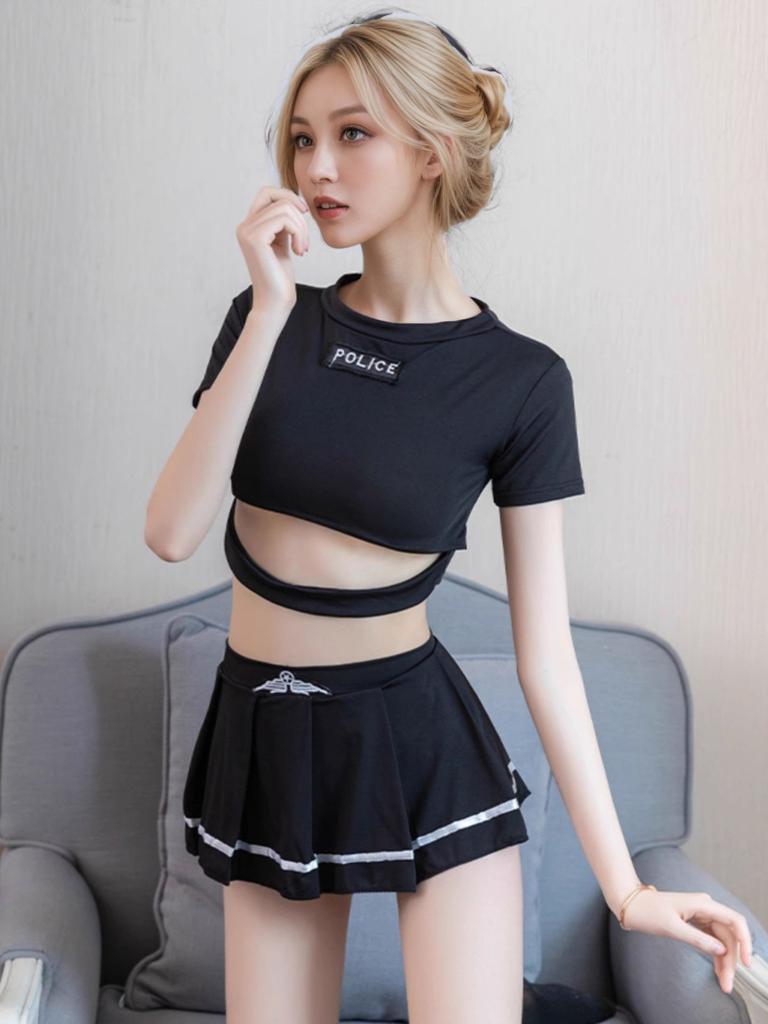 Sexy lingerie sexy hot policewoman uniform open button short top new pure lust wind temptation short skirt set