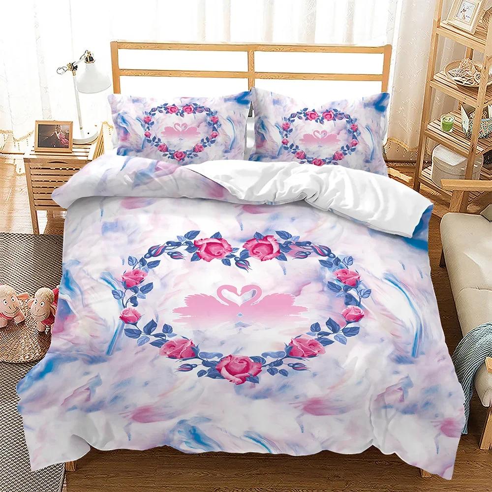 Couple Soft Duvet Cover Romantic Love Patern of Lovers Pink Beding Set Winter Single/double Soft Duvet Cover Bedrom Set Fre Shiping