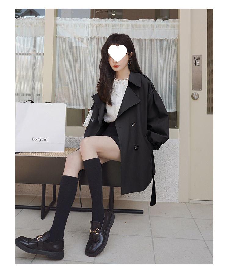 Khakifarbener Damen-Trenchcoat in lockerer Passform, Neuer koreanischer Stil für Frühling & Herbst 2025, Kleine Größe mit Puffärmeln