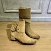 ~ Retro Belt Buckle Small Square Head Folded Two Wear Medium Boots Western Cowboy Boots Women'S Thick Heel Knight Boots