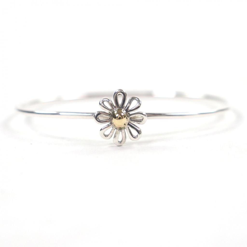 Great TIFFANY&Co. Bangle Daisy flower Combi bracelet Silver 925 Women Used