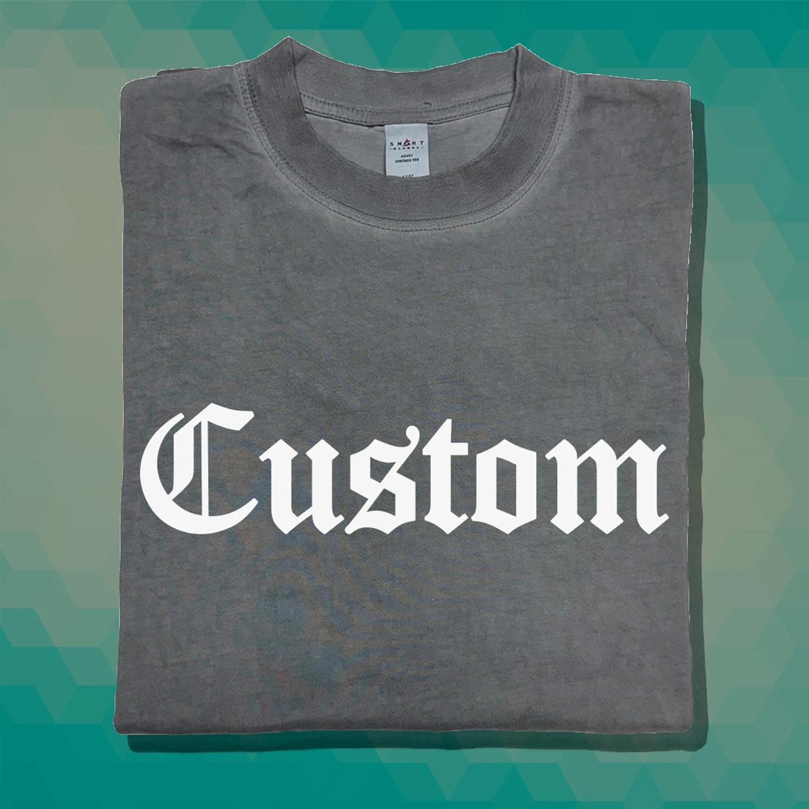 Custom Old English Shirt Tee Your Text or Last Name Printed Vintage Faded S