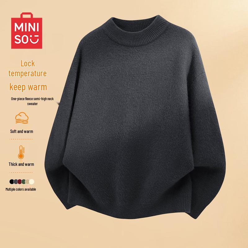 MINISO Men's Fleece-Lined Half Turtleneck Sweater