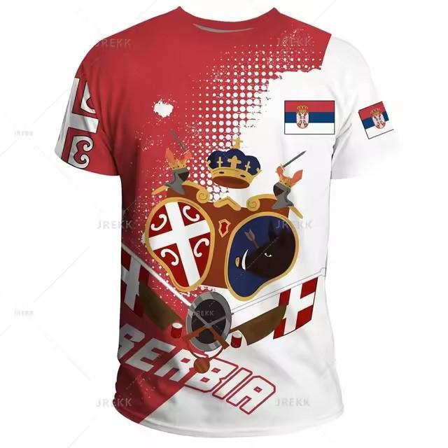 3D Printed Loose Summer New Serbia Men's Casual T-shirt Serbia Logo National Emblem