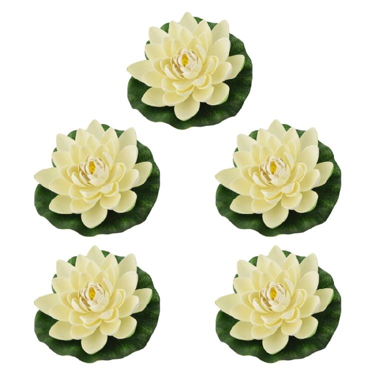 

Pack Of 5 Artificial Floating Foam Flower 17cm Large Realistic Water Lilies Pond Plant for Tank Water Garden Decoration білий