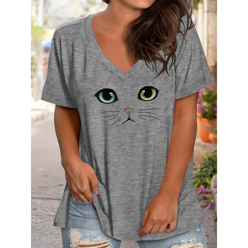 Damen Freizeit T-Shirt mit kurzen Ärmeln und V-Ausschnitt