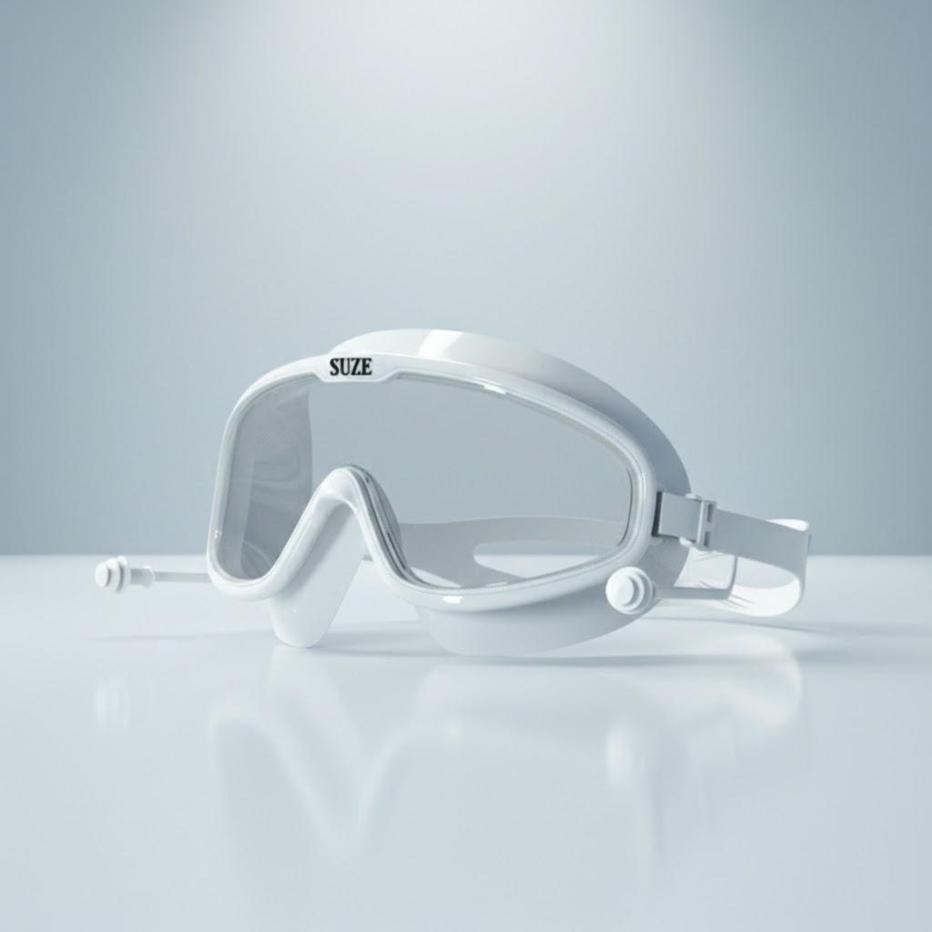 

Очки для плавания с большой оправой, противотуманные, HD-линзы из поликарбоната, нескользящая мягкая силиконовая прокладка, с футляром для хранения. белый