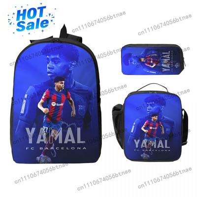 3-teiliges Lamine Y-Yamal Thema Rucksack-Set für Kinder Fußballstar Federmäppchen Schultaschen-Sets mit Brotdose Für Schulkinder Tagesrucksack