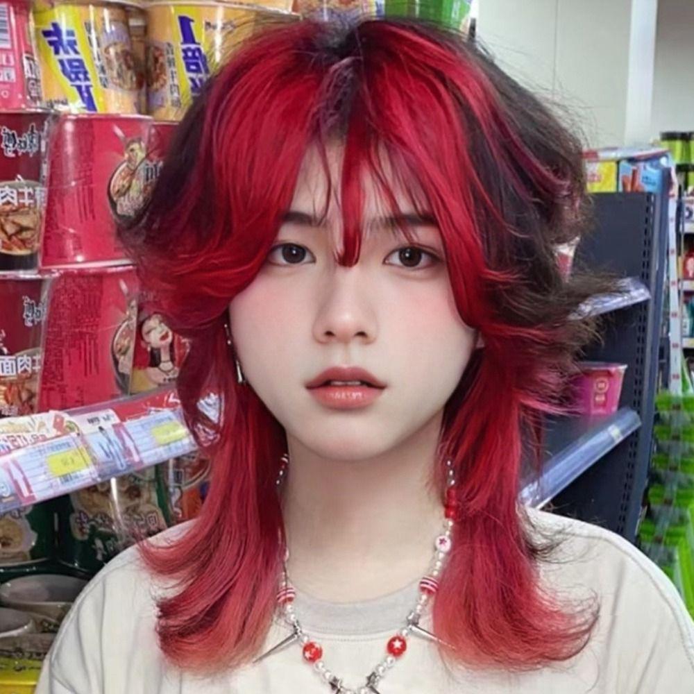 Heat Resistant Mullet Head Wigs with Bangs Synthetic Anime Men Wigs Long Cosplay Wig Party