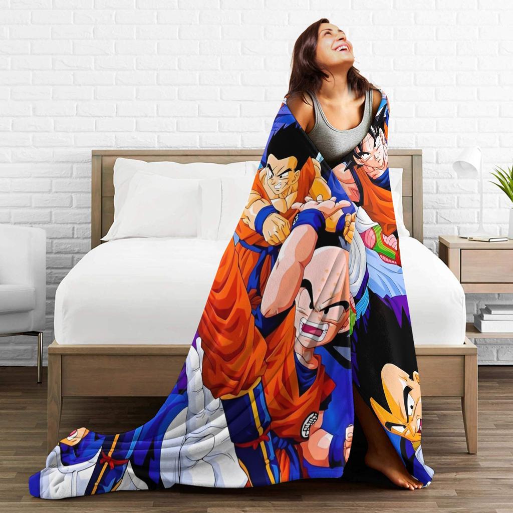 Son Goku DBZ Blanket Flannel Summer Air Conditioning Anime Multi-function UltraSoft Throw Blanket for Bed Couch Plush Thin Quilt