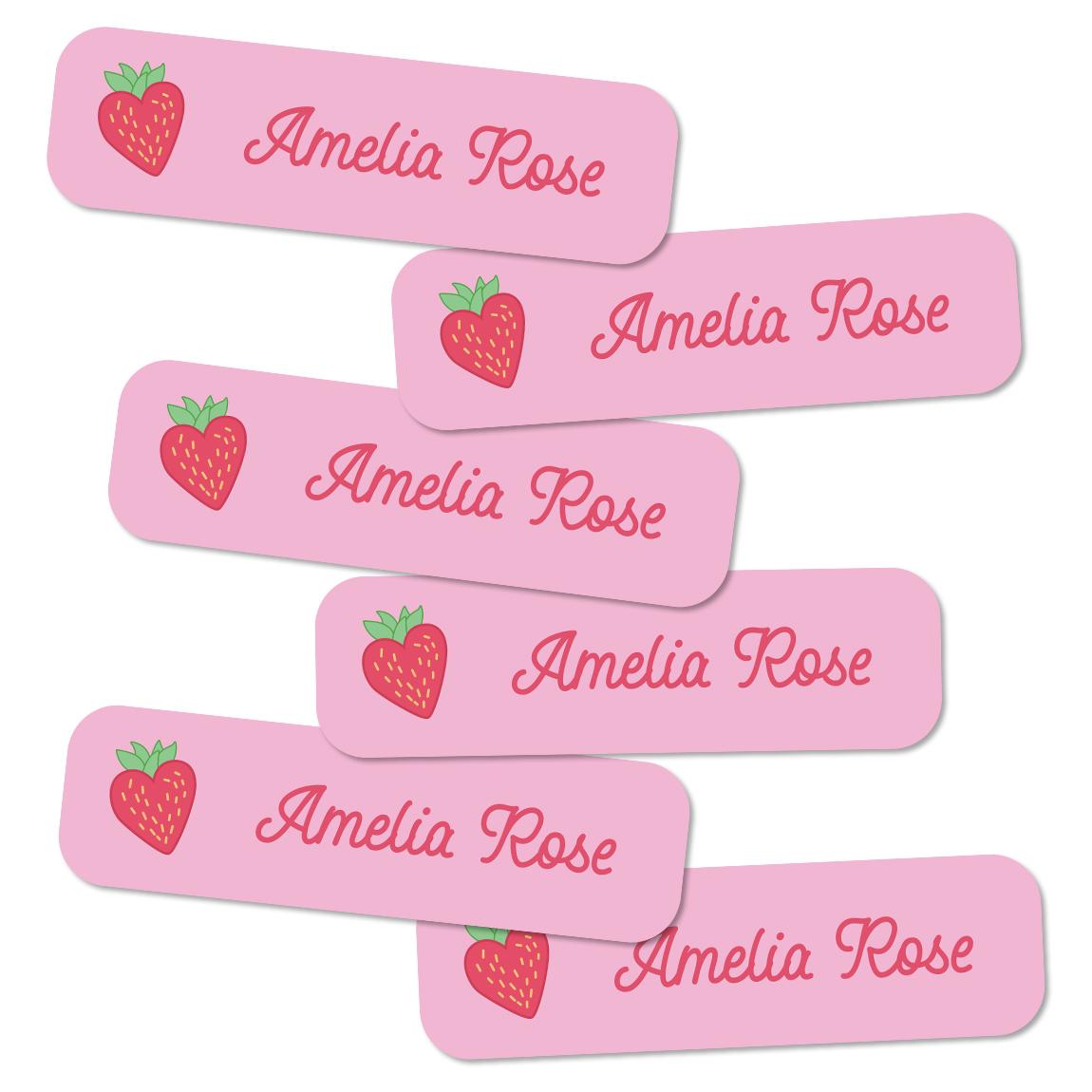 132 Gepersonaliseerde Naamstickers Voor Kinderen Op Maat Waterdichte Naamlabels Voor Flessen Lunchboxen Schoolbenodigdheden aardbei