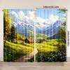Set Of 2 Alpine Village Landscape Curtains Mountain Cottage Window Drapes Semi Opaque Living Curtain Sheer With Rod Pocket Polyester