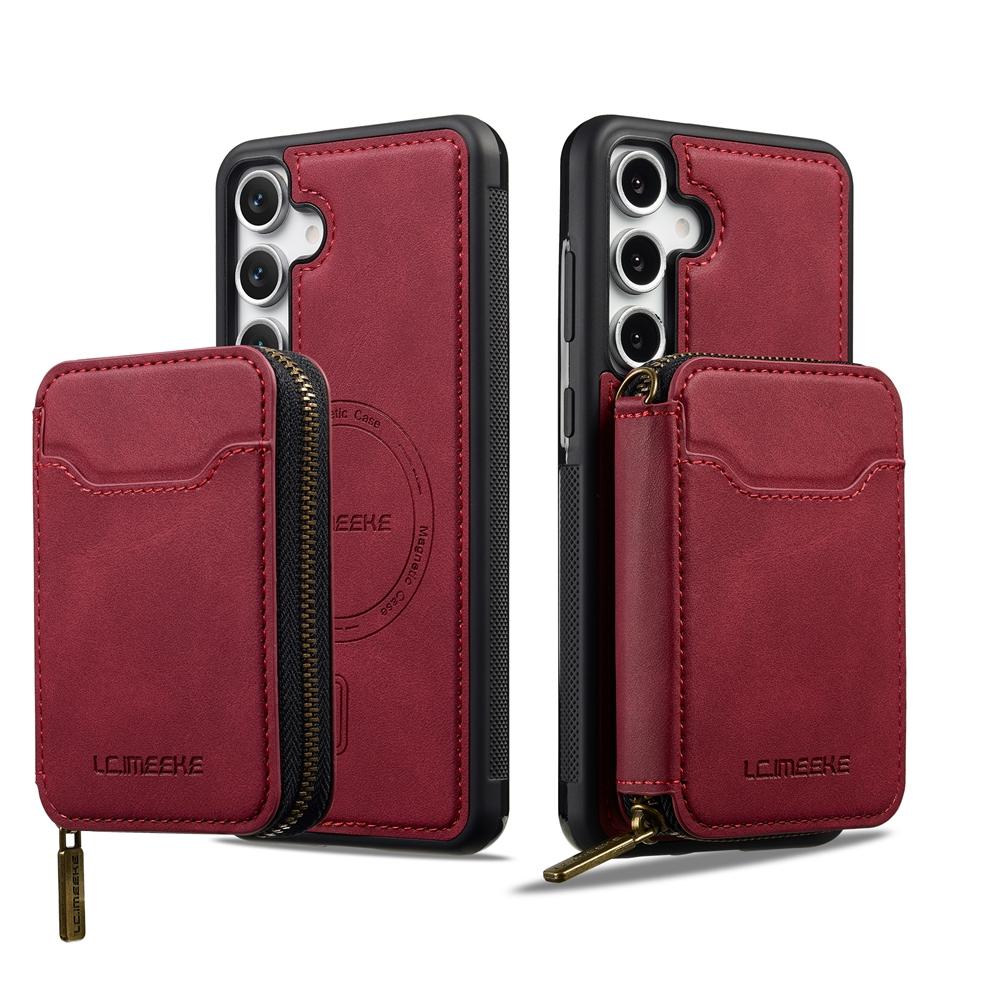 

Wireless Charging Cards Leather Wallet Case for Samsung Galaxy A17 A37 A57 A16 A36 A56 A15 A35 A55 A54 Magnetic Phone Cover Galaxy A37 темно-червоний колір