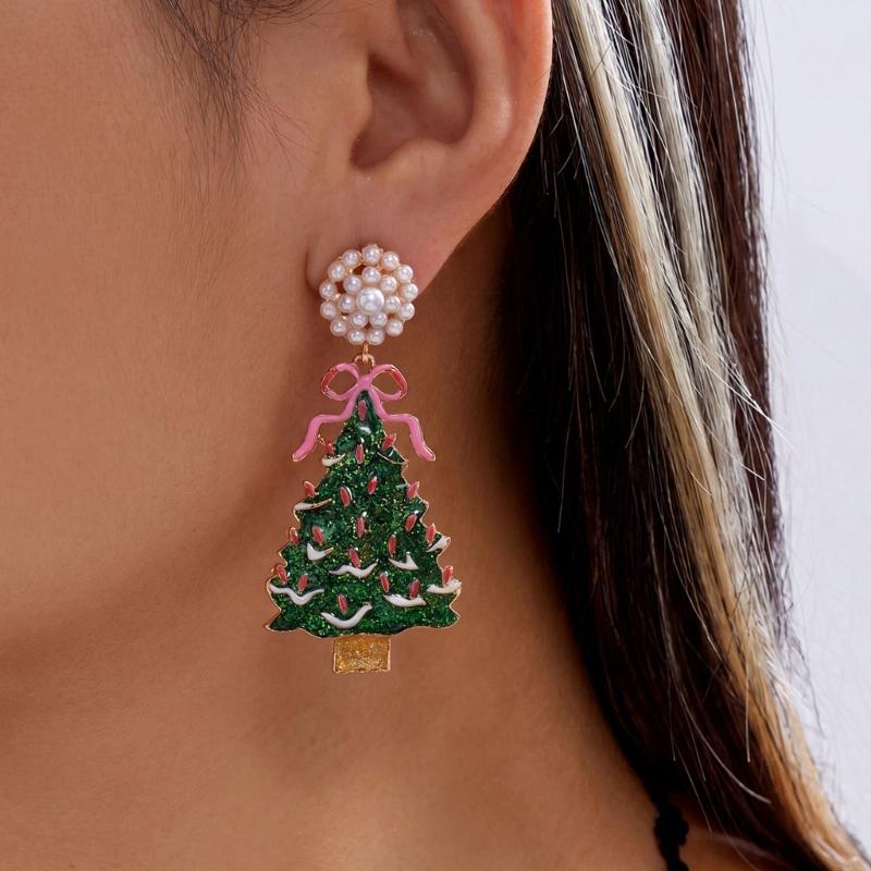 Holiday Dangle Earrings Christmas Drop Jewelry with Gold Tone Glitter Finish for Parties Dinners and Seasonal Styling