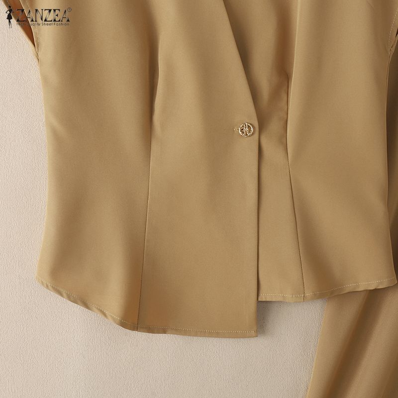 ZANZEA Kadın Kısa Kollu Bluz ve Pantolon Günlük İki Parça Takım Setleri