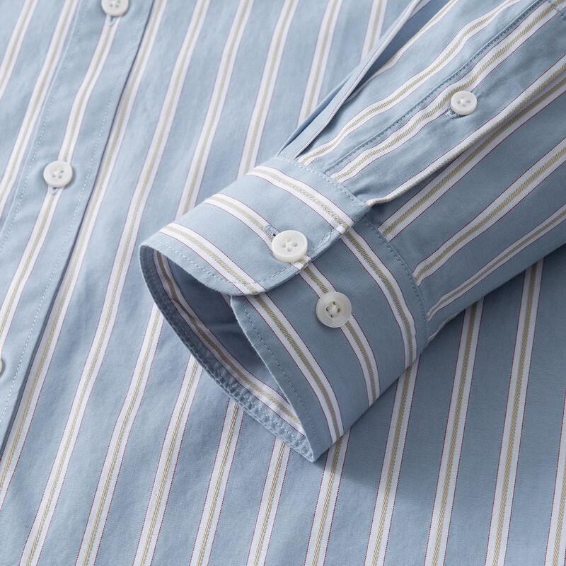 Dibinze Men's Plus Size Vertical Striped Pure Cotton Long Sleeve Shirt