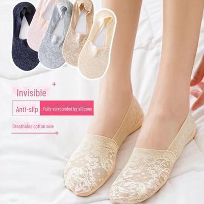 Нові літні жіночі мереживні шкарпетки-човники з силіконовою ручкою, повітропроникною сіткою та невидимою обробкою.