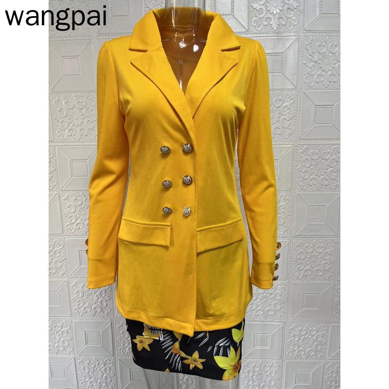 Zweiteiliges Set für Damen, Herbst und Winter, lässig, langärmelig, Anzugjacke, bedruckter Rock