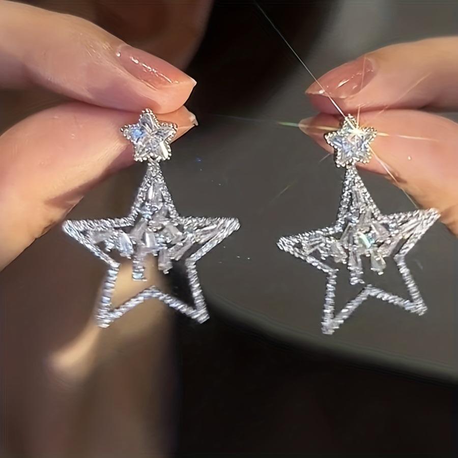 Exquisite Zirconia Star Stud Earrings: Elegant, Sparkly Niche Design for a Luxurious Feel