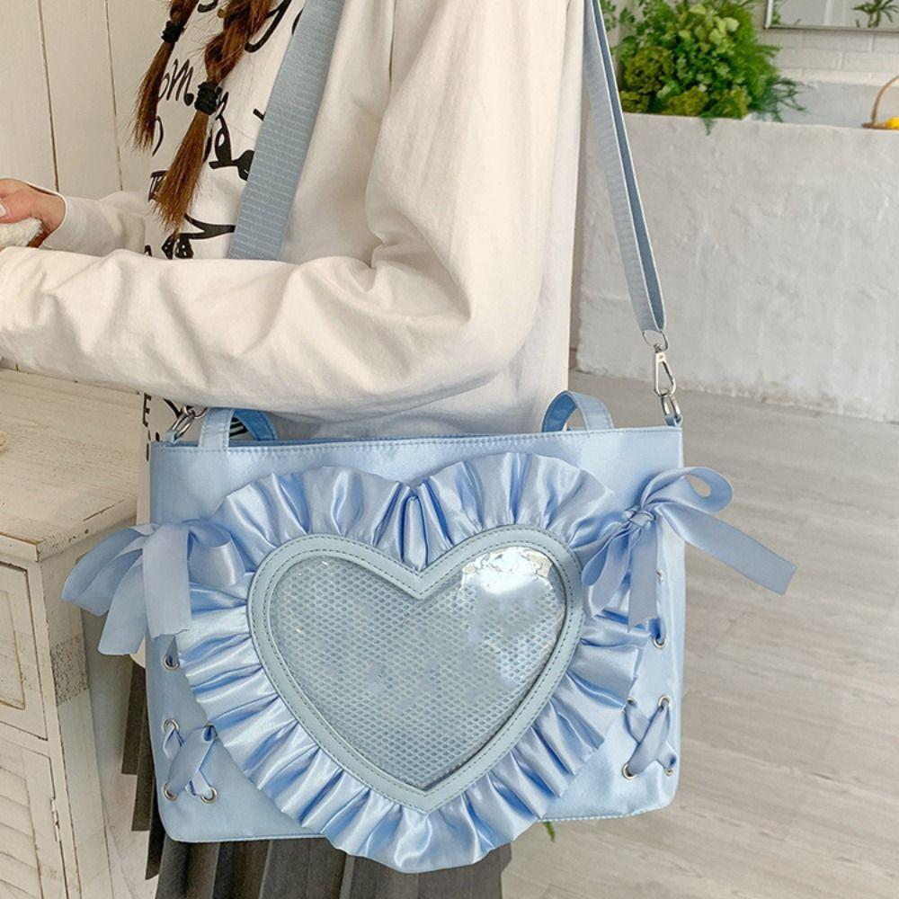 Creative Lace-up Heart Itabag Ribbon PU Anime Tote Bag Badge Display Love PVC Transparent Shoulder Bag Men