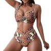 Snake Skin Print Two Ruched Wrap Women Crop Up Bikini Push Front Swimwear Female Bathers Bathing Swimming Swim Suit Tankinis Set