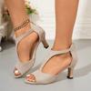 2025 New Ladies Shoes Zip Women's Sandals Leopard Print Office and Career Summer Plus Size Best Seller Heeled Sandals