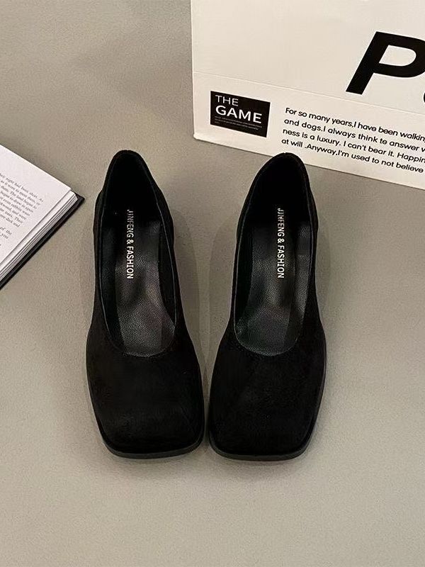 Shallow Mouth Women's Shoes 2025 Temperament Celebrity Spring New Middle Heel Square Head Thick Heel Internet Celebrity Explosion Versatile Women's L