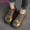 Fashion GKTINOO 2025 Autumn New Thick Sole Mixed Colors Retro Flat Platform Shoes Genuine Leather Versatile Lace Up Pumps Casual Shoes