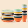Wheat Straw Cutlery Set 4Pcs/Set Bowl Cup Dish Set Portable Tableware Set Dinnerware Kits for Picnic Camping