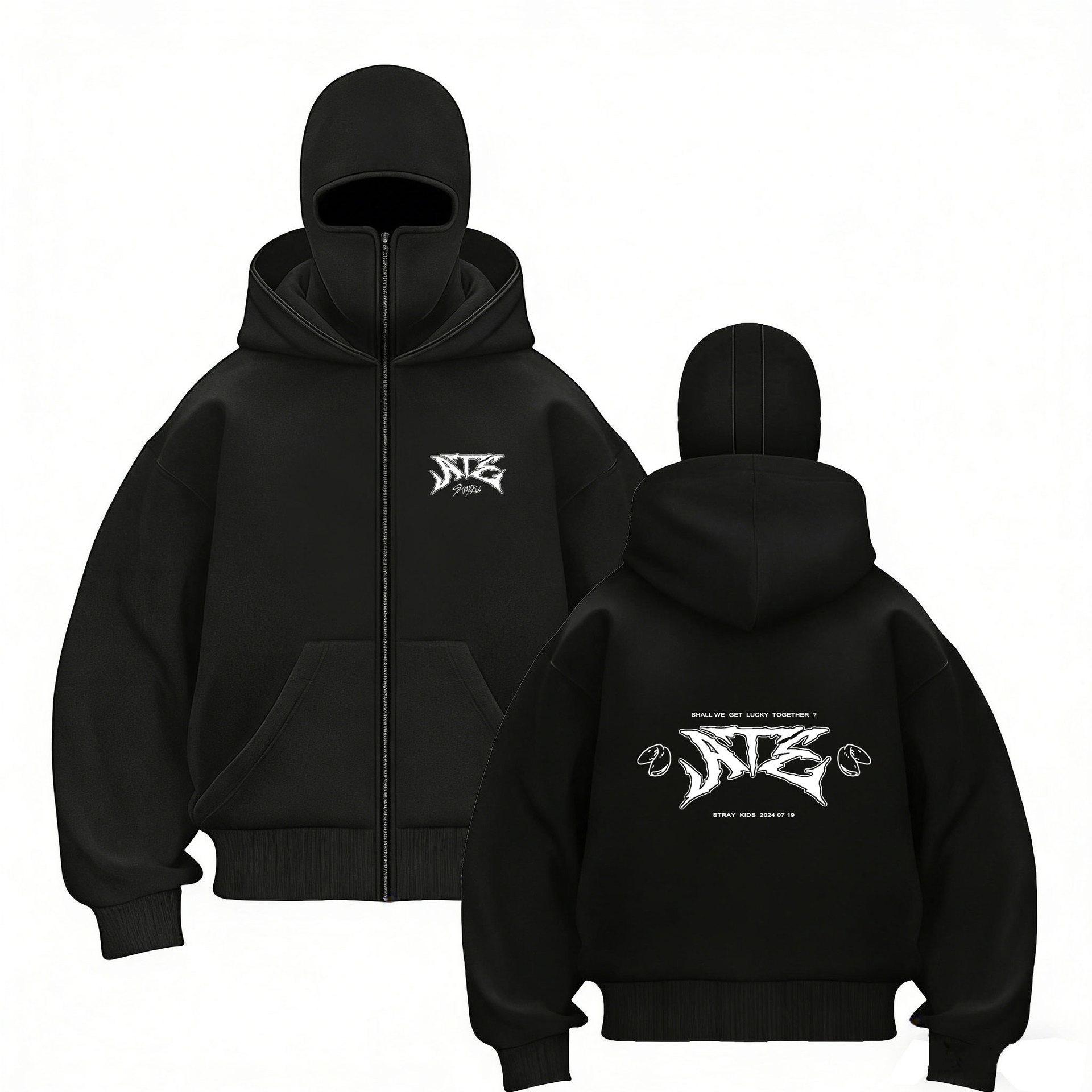 

Stray Kids Skz Харадзюку Принт Stray Kids Худі на блискавці з подвійним капюшоном, Худі SKZ з принтом Харадзюку для STAY, Сорочка на блискавці з двома капюшонами для чоловіків та жінок XL