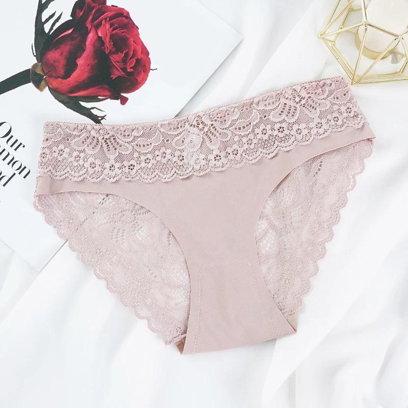 New Sexy Floral Lace Women'S Panties Female Hollow Out Briefs Transparent Low Rise Ladies Underwear  Size M-Xl Lingerie