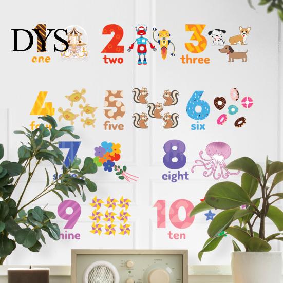 Number Wall Sticker 2Pcs/Set Cartoon 1-10 Numbers Animal English Words Educational PVC Living Room Learning Decal Kindergarten Supplies