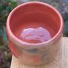 Red raku tube bowl Yoraku