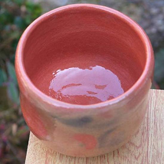 Red raku tube bowl Yoraku