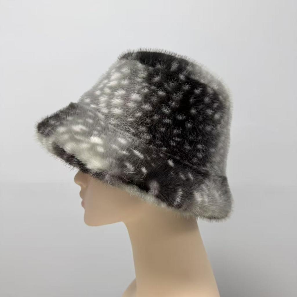 New Spotted Bucket Hat Autumn and Winter Warm Ear Hat Fashion Plush Hat Versatile Imitation Fur Hat