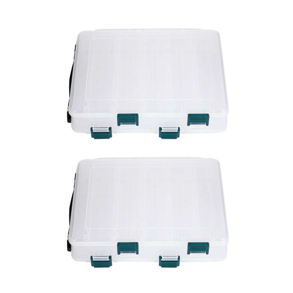 2PCS Double Sided Fishing Lures Box 10 Slots 14 Slots Large Capacity Fishing Tackle Storage Case Transparent Visible