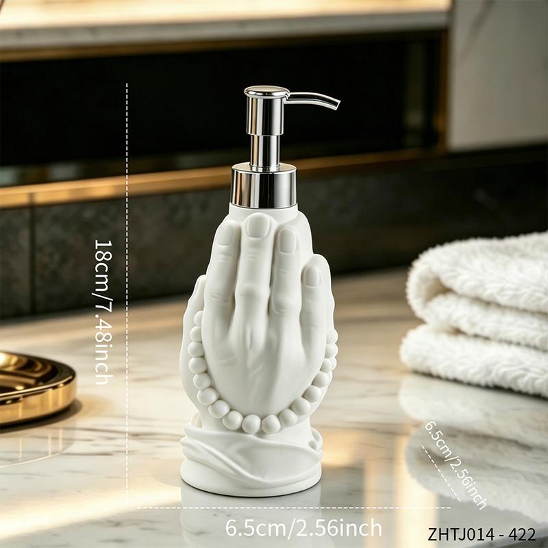 Trendy Elegant Prayer Hand Resin Soap Dispenser Bottle for Bathroom Washstand Home Countertop Lovely Minimalist Decor Ornament