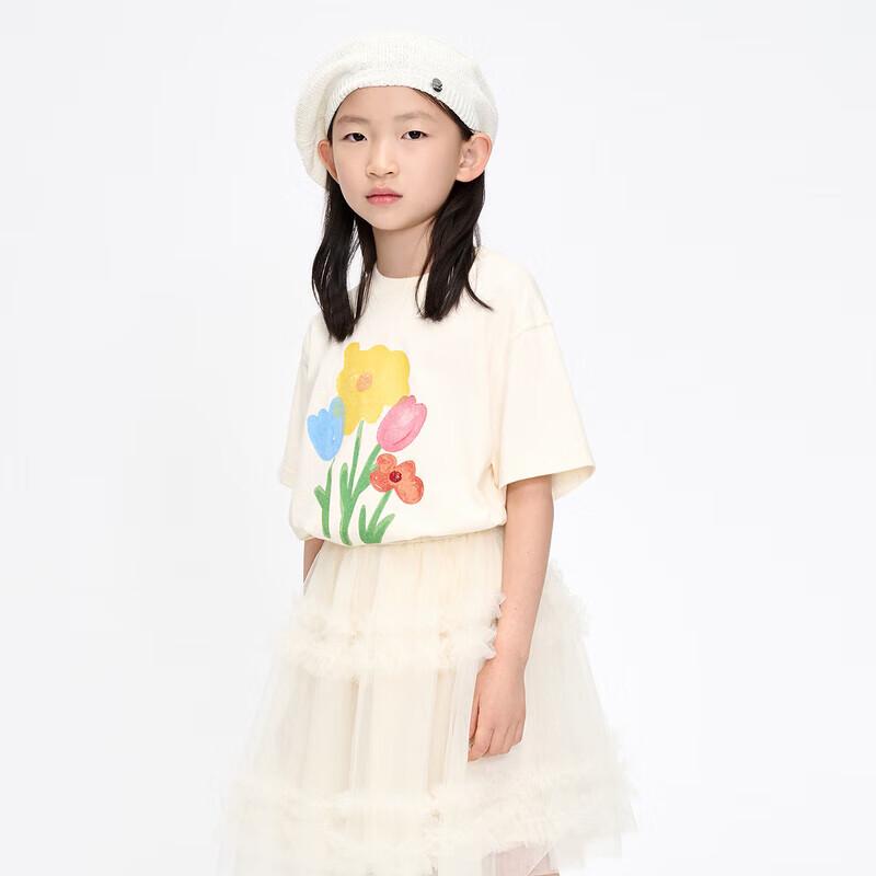 Little MO&Co. Girls' Pure Cotton Dopamine Flower Short-Sleeve T-shirt