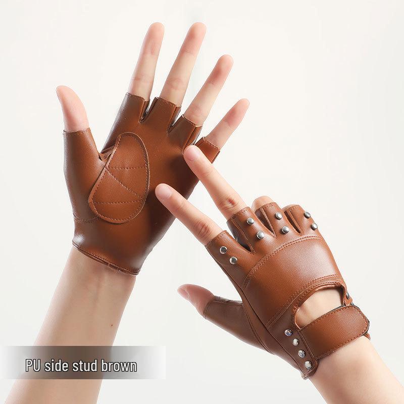 Modell Halbfinger Nieten PU Cosplay Punk Nachtclub Handschuhe für Damen