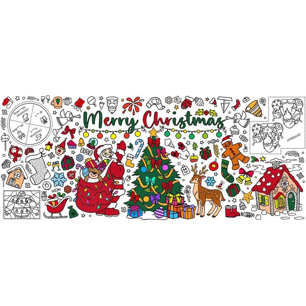 Cute Large Christmas Coloring Poster for Kids Drawing Paper DIY Doodle Tablecloth Xmas Coloring Banner Kids Christmas Gifts